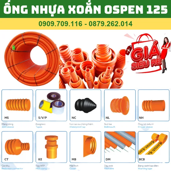 ỐNG NHỰA XOẮN OSPEN 125 _ ỐNG HDPE GÂN CAM