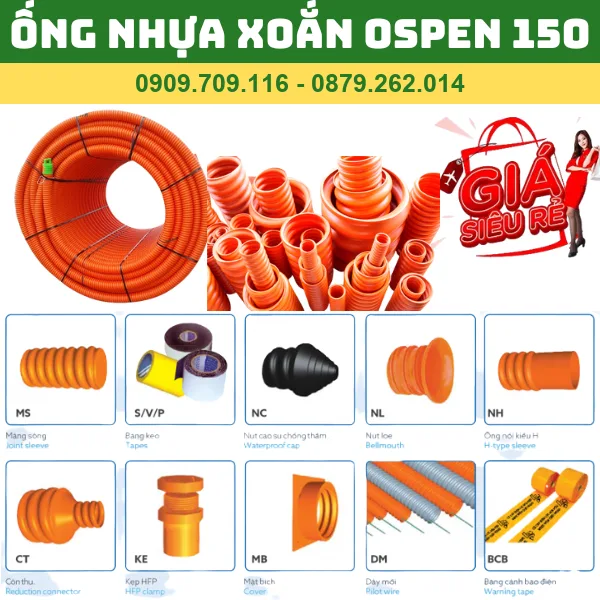 ỐNG NHỰA XOẮN OSPEN 150 _ ỐNG HDPE GÂN CAM